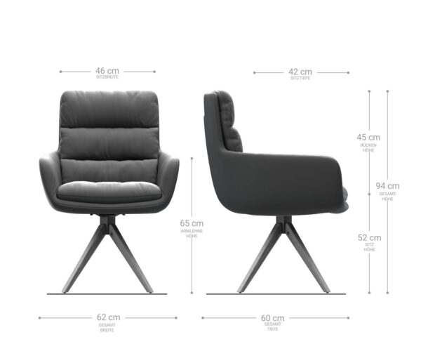 Otočná židle Abelia-Flex s područkami světle šedá strukturovaná tkanina dřevěná podnož - Image 6