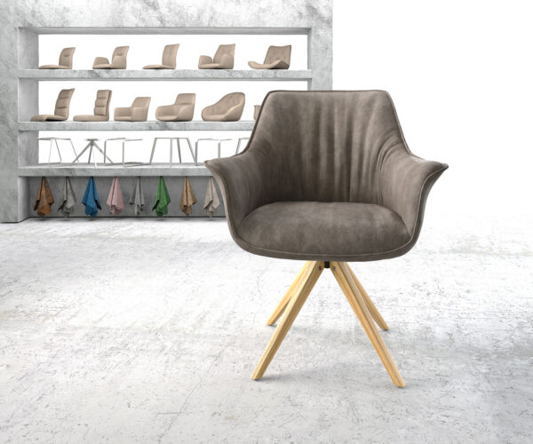 Otočná židle Keila-Flex s područkami taupe vintage mikrovlákno dřevěná podnož hranatá - Image 2