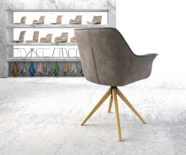 Otočná židle Keila-Flex s područkami taupe vintage mikrovlákno dřevěná podnož hranatá - Image 4