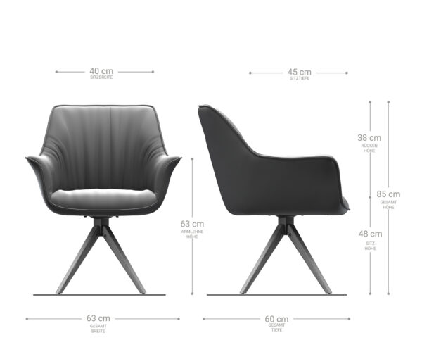 Otočná židle Keila-Flex s područkami šedá samet dřevěná podnož - Image 6
