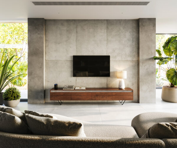 TV stolek Stonegrace 240 cm akácie hnědá břidlice 4 dvířka podnož ve tvaru "V" černá - Image 2