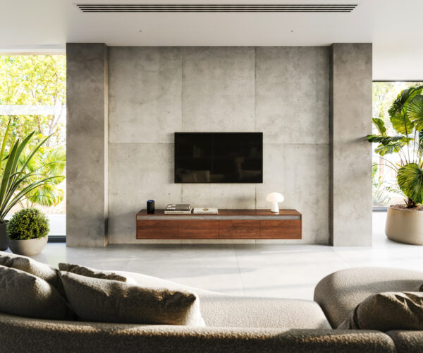 TV stolek Stonegrace 200 cm akácie hnědá břidlice 4 zásuvky závěsné - Image 2