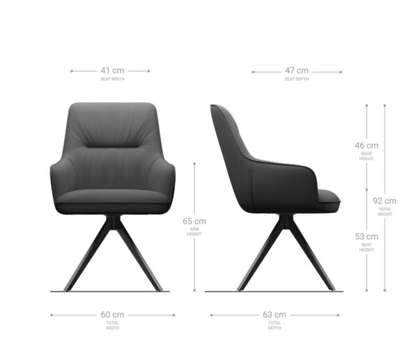 Otočná židle Zelia-Flex s područkami křížová podnož široká nerezová ocel pravá kůže černá 360° - Image 6