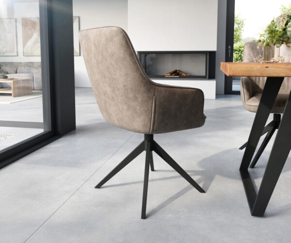 Otočná židle Zelia-Flex s područkami křížová podnož široká černá mikrovlákno taupe 360° - Image 5