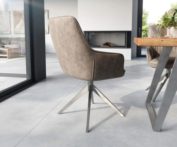 Otočná židle Zelia-Flex s područkami křížová podnož široká nerezová ocel mikrovlákno taupe 360° - Image 5