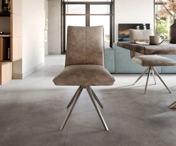 Otočná židle Lelio-Flex křížová podnož široká nerezová ocel mikrovlákno taupe 360° - Image 2