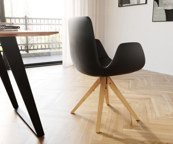 Jídelní židle Ilia-Flex dřevěná podnož zúžená přírodní kůže černá otočná - Image 5