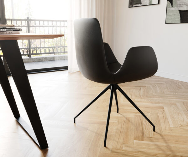 Jídelní židle Ilia-Flex křížová podnož zúžená černá pravá kůže černá otočná - Image 5
