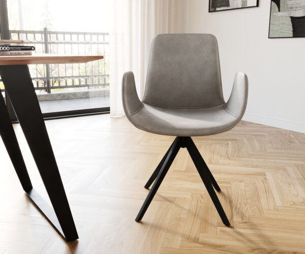 Otočná židle Ilia-Flex s područkami křížová podnož hranatá černá samet šedá 180° - Image 2