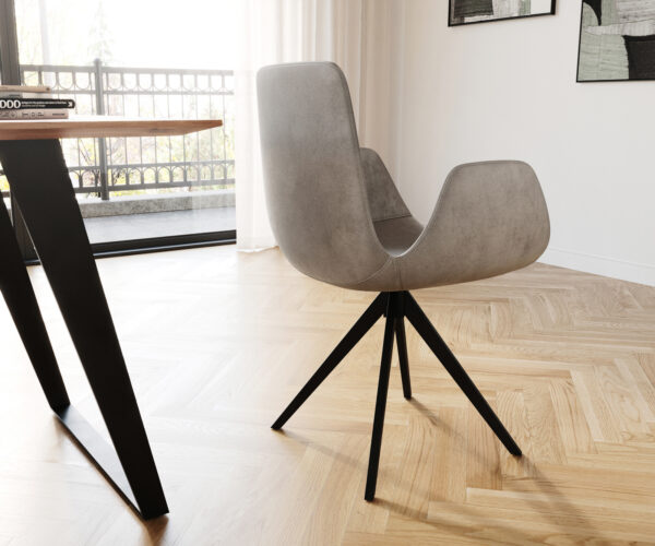 Otočná židle Ilia-Flex s područkami křížová podnož hranatá černá samet šedá 180° - Image 5