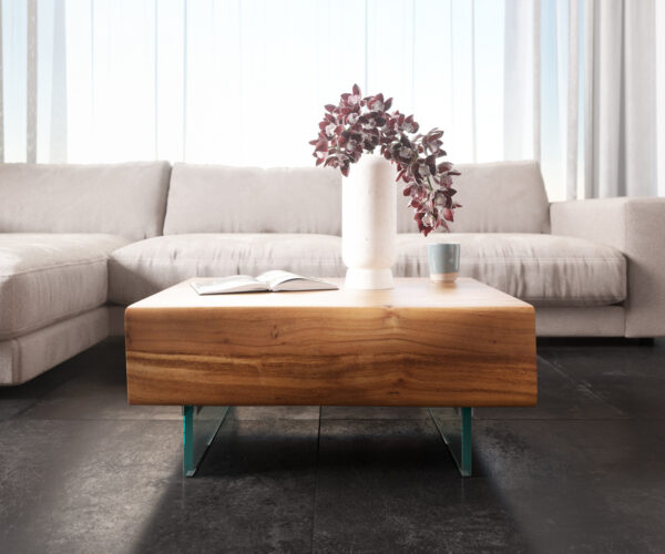 Konferenční stolek Nová 80x60x38 cm přírodní akácie 2 zásuvky závěsné - Image 2