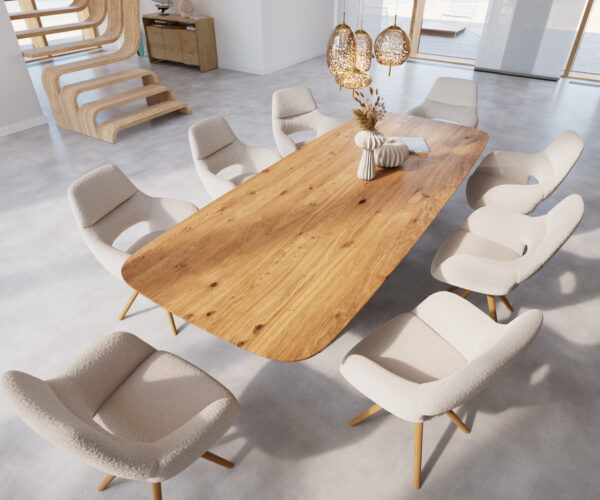 Jídelní stůl Edge 300x100 cm zaoblená přírodní dub švýcarská hrana - Image 4