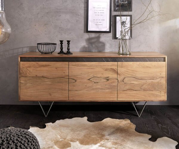 Designový příborník Stonegrace 175 cm přírodní akácie břidlice 3 dvířka - Image 2