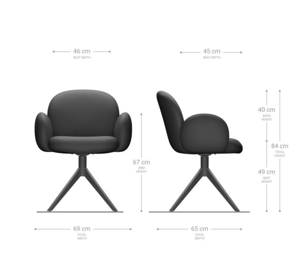Otočná židle Nube-Flex s područkami křížová podnož široká kov černá bouclé bílá 180° taštičkové pružiny - Image 6