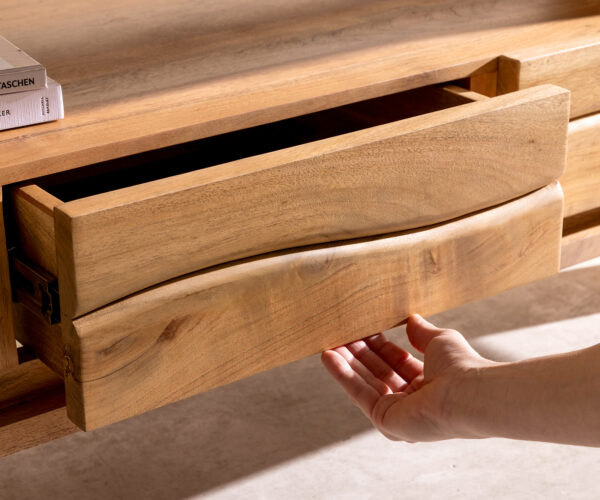 TV stolek Live Edge 146 cm akácie přírodní 3 zásuvky 1 přihrádka - Image 6