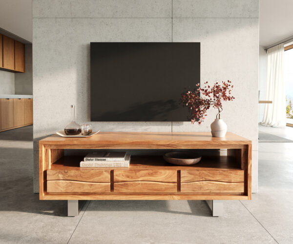 TV stolek Live Edge 146 cm akácie přírodní 3 zásuvky 1 přihrádka - Image 2